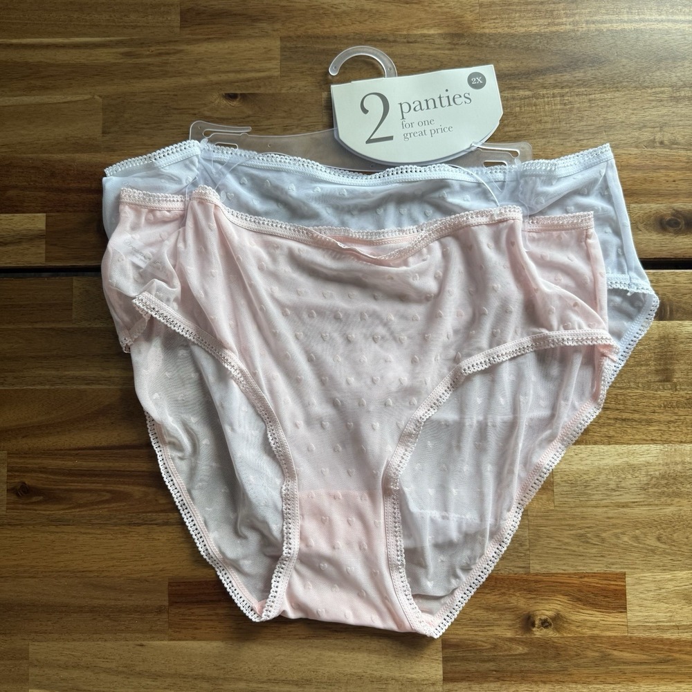 NEW Dreamwear Panties Sheer Pink White Sheer Lace Hearts Women's 2X Pack Of 2